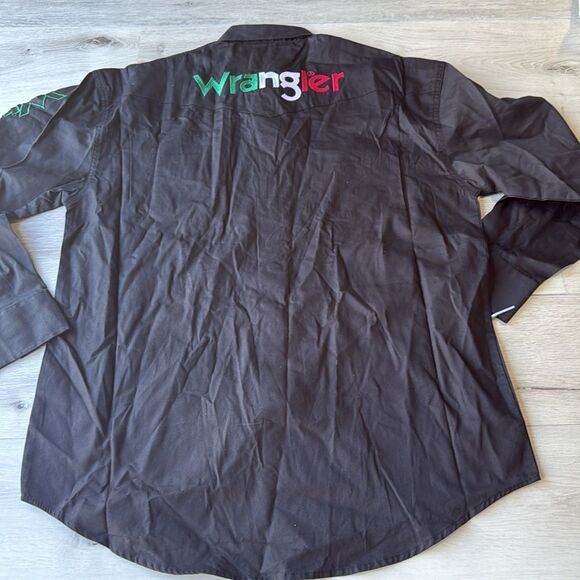 WRANGLER MEXICO LOGO BLACK LONG SLEEVE WESTERN SNAP SHIRT size L nwt - Picture 6 of 8